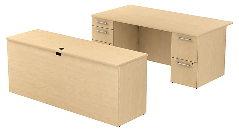 BBF 300 Series Executive Double-Pedestal Desk With Credenza, 29 1/10"H x 71 1/10"W x 99 1/2"D, Natural Maple, Premium Installation Service