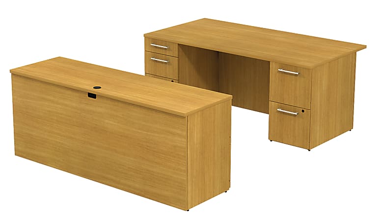 BBF 300 Series Executive Double-Pedestal Desk With Credenza, 29 1/10"H x 71 1/10"W x 99 1/2"D, Modern Cherry, Premium Installation Service