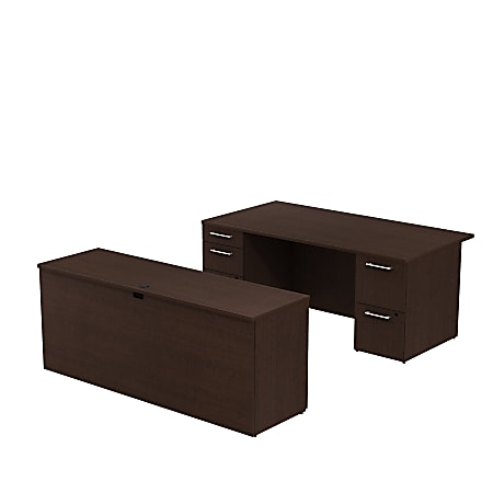 Bush Business Furniture 300 Series Office Desk With Credenza And Storage, 72"W x 36"D, Mocha Cherry, Standard Delivery