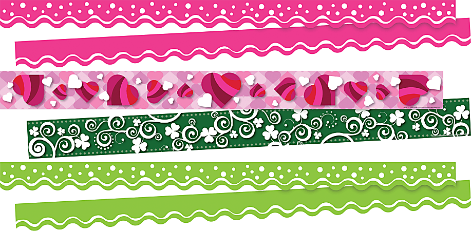 Barker Creek Double-Sided Border Strips, Clovers And Hearts, Set Of 38 Strips