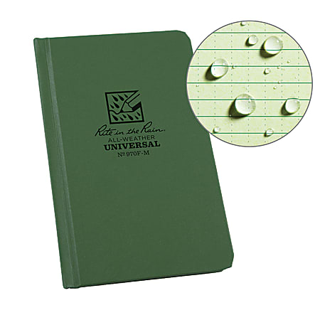 Rite in the Rain Hardcover Notebook, Pocket Size, 4 1/4" x 6 3/4", Universal Rule, 160 Pages (80 Sheets), Green