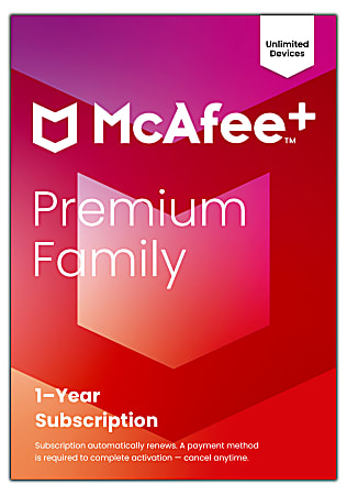 McAfee+ Premium Family Antivirus And Internet Security Software, Unlimited Devices, 1-Year Subscription, Auto-Renewal, Product Key, MPP41EODURPFM