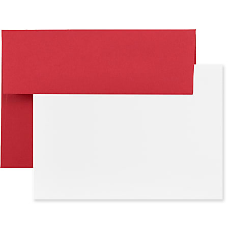 JAM Paper® Stationery Set, 4 3/4" x 6 1/2", 30% Recycled, Red/White, Set Of 25 Cards And Envelopes