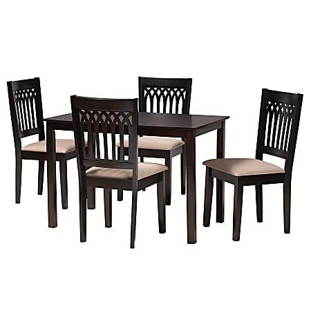 Baxton Studio Genesis Modern 5-Piece Dining Set, 29-3/16”H x 43-5/16”W x 27-9/16”D, Beige/Dark Brown