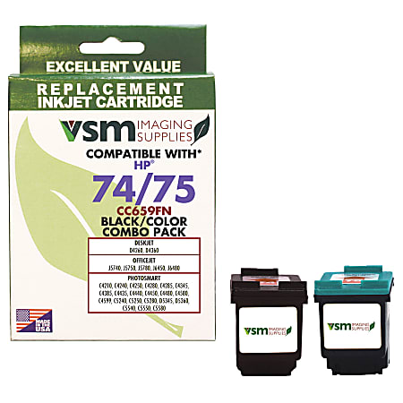 VSM VSMCB335WN Remanufactured Black / Color Black Ink Cartridge Replacement For HP 74 / 75, Pack Of 2