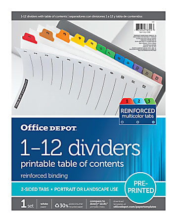 Office Depot Brand Table Of Contents Customizable Index With ...