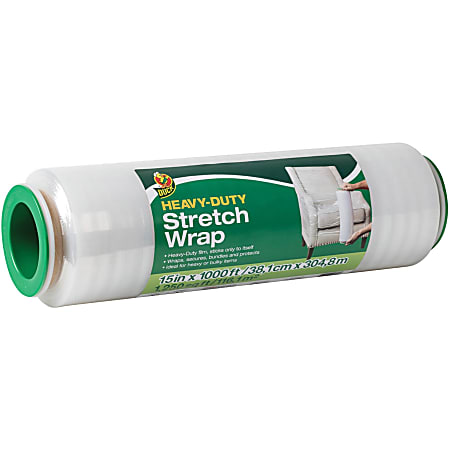 Duck Heavy-duty Stretch Wrap - 15" Width x 1000 ft Length - Heavy Duty, Handle, Self-stick, Residue-free, Non-adhesive - Plastic - Clear - 1Each