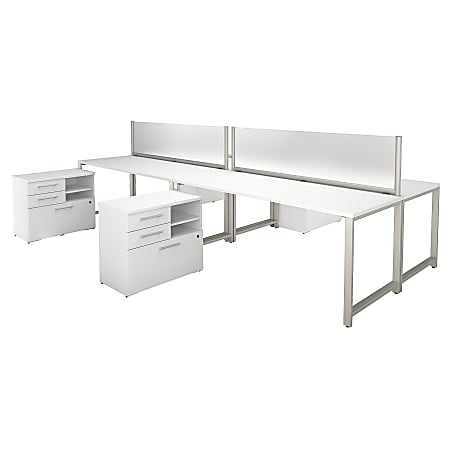 Bush Business Furniture 400 Series 4 Person Workstation With Table Desks And Storage, 72"W x 30"D, White, Standard Delivery