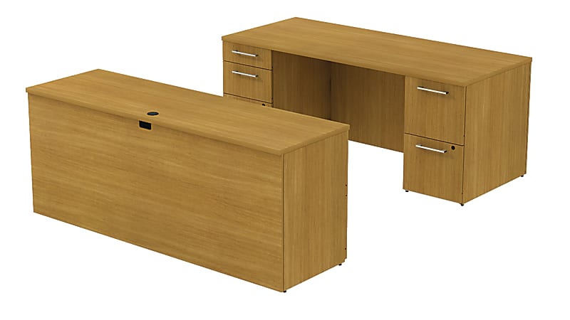 BBF 300 Series Double-Pedestal Desk With Credenza, 29 1/10"H x 71 1/10"W x 93"D, Modern Cherry, Standard Delivery Service