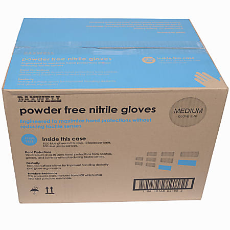 Daxwell Nitrile Gloves, Medium, 100 Pairs Per Box, Case Of 10 Boxes