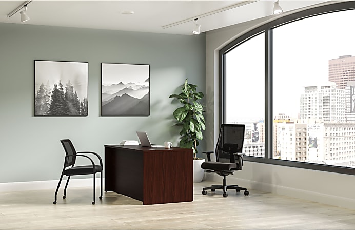 HON® Mod 60"W Double-Pedestal Computer Desk, Traditional Mahogany