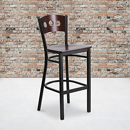 Flash Furniture Decorative Metal Restaurant Barstool With 3 Circle Back, Walnut/Black