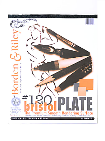 Borden & Riley #120 Bristol Pad, Plate Finish, 14” x 17”, 12 Sheets Per Pad