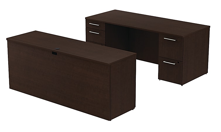 BBF 300 Series Double-Pedestal Desk With Credenza, 29 1/10"H x 71 1/10"W x 93"D, Mocha Cherry, Premium Installation Service