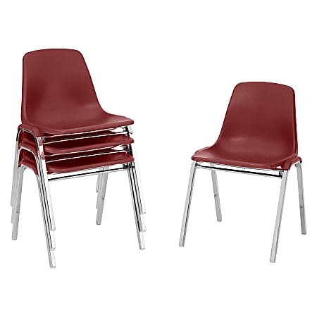 National Public Seating Plastic Seat, Stacking Chair, 16 3/4" Seat Width, Burgundy Seat/Chrome Frame, Quantity: 4