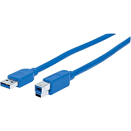 Manhattan SuperSpeed USB 3.0 A Male to B SuperSpeed Male Device Cable - 5 Gbps - Blue - 3 ft - USB 3.0 - 3 ft - Type A Male USB - Type B SuperSpeed Male USB - Shielding - Blue