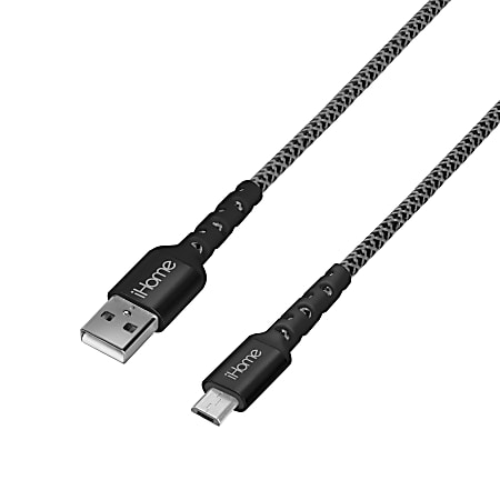 iHome Nylon Braided Micro USB To USB A Cable 10 Black - Office Depot