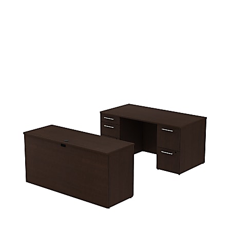 Bush Business Furniture 300 Series Office Desk With Credenza And Storage, 60"W x 30"D, Mocha Cherry, Standard Delivery