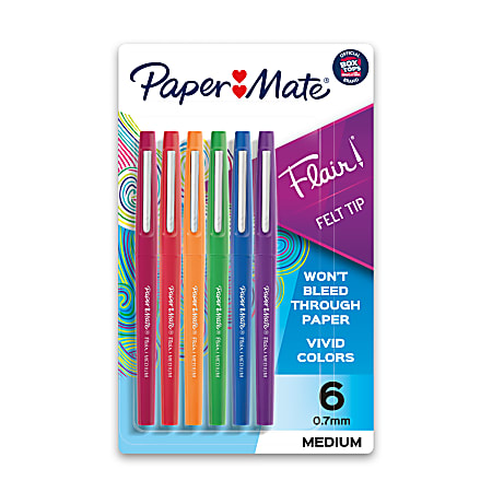 Paper Mate® Flair® Porous-Point Pens, Medium Point, Assorted Barrel Colors, Assorted Ink Colors, Pack Of 6