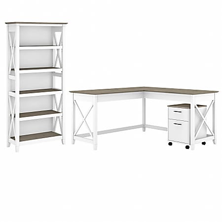 Bush Business Furniture Key West 60"W L-Shaped Corner Desk, Shiplap Gray/Pure White, Standard Delivery - KWS016G2W