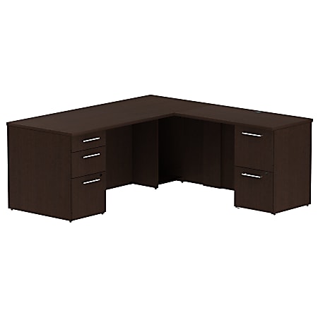 Bush Business Furniture 300 Series L Shaped Desk With 2 Pedestals 72"W x 30"D, Mocha Cherry, Standard Delivery