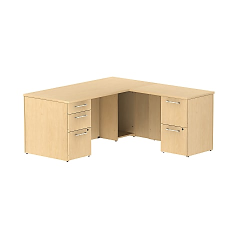 Bush Business Furniture 300 Series L Shaped Desk With 2 Pedestals 66"W x 30"D, Natural Maple, Premium Installation