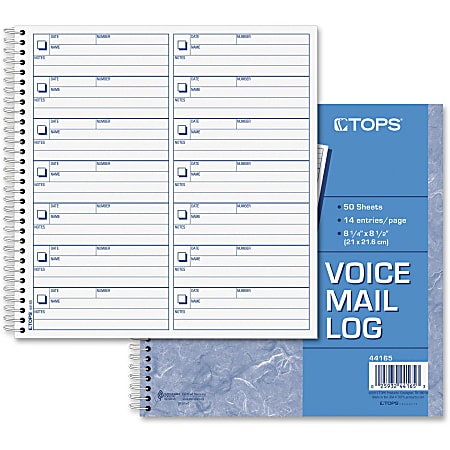 TOPS Voice Message Log Book - 50 Sheet(s) - 24 lb - Spiral Bound - 8.50" x 8.25" Sheet Size - White - Blue Print Color - 1 Each
