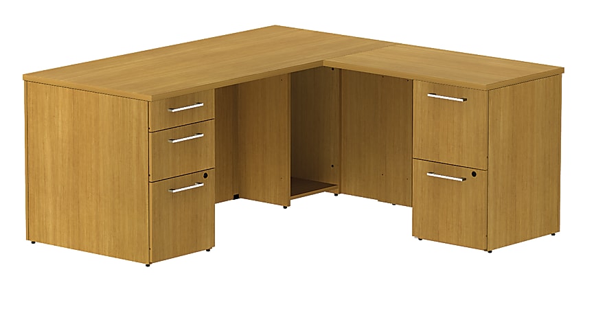 BBF 300 Series L-Shaped Single-Pedestal Desk, 29 1/10"H x 65 3/5"W x 65 3/10"D, Modern Cherry, Premium Installation Service