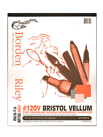 Borden & Riley #120 Bristol Pad, Vellum Finish, 11” x 14”, 12 Sheets Per Pad