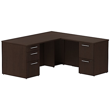 Bush Business Furniture 300 Series L Shaped Desk With 2 Pedestals 66"W x 30"D, Mocha Cherry, Premium Installation