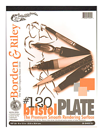 Borden & Riley #120 Bristol Pad, Plate Finish, 9” x 12”, 12 Sheets Per Pad