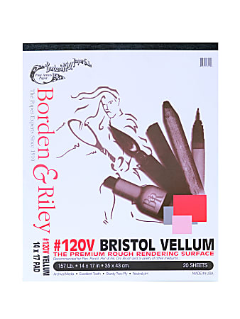 Borden & Riley #120 Bristol Pad, Vellum Finish, 14” x 17”, 12 Sheets Per Pad