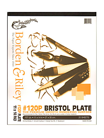 Borden & Riley #120 Bristol Pad, Plate Finish, 11” x 14”, 12 Sheets Per Pad