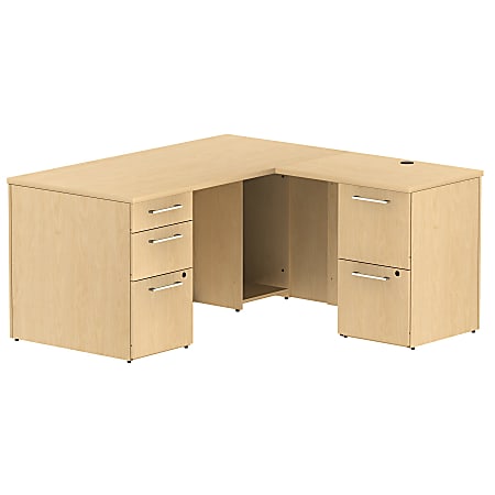 Bush Business Furniture 300 Series L Shaped Desk With 2 Pedestals 60"W x 30"D, Natural Maple, Premium Installation