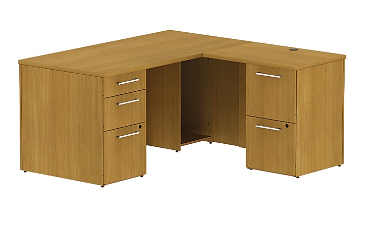 BBF 300 Series L-Shaped Single-Pedestal Desk, 29 1/10"H x 59 3/5"W x 59 3/5"D, Modern Cherry, Premium Installation Service
