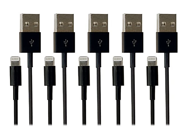 VisionTek - Lightning cable - Lightning male to USB male - 3.3 ft - black (pack of 5)