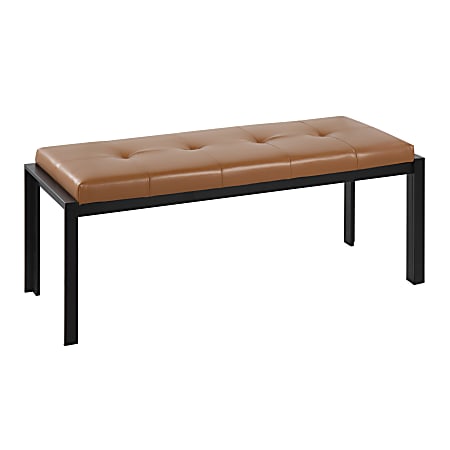 LumiSource Fuji Contemporary Faux Leather Bench, Black/Camel