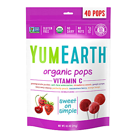 YumEarth Organic Vitamin C Lollipops, 8.5 Oz, Pack Of 3 Bags