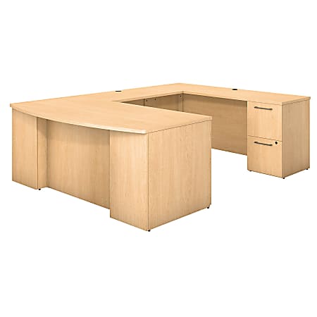 Bush Business Furniture 300 Series Bow Front U Shaped Desk With 2 Drawer And 3 Drawer Pedestals, 72"W x 36"D, Natural Maple, Standard Delivery