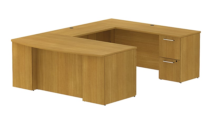 BBF 300 Series Bow-Front U-Shaped Double-Pedestal Desk, 29 1/10"H x 71 1/10"W x 99 1/2"D, Modern Cherry, Standard Delivery Service