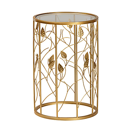 Baxton Studio Modern And Contemporary Leaf Accent Round End Table, 23-1/2" x 15", Brushed Gold