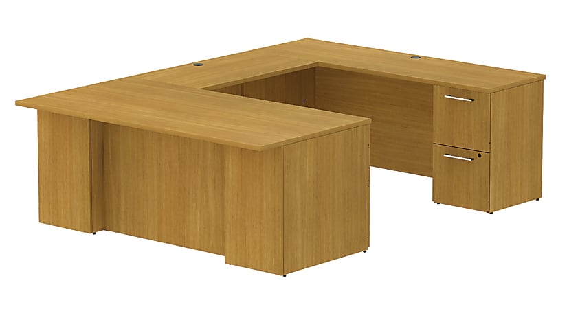 BBF 300 Series U-Shaped Double-Pedestal Desk, 29 1/10"H x 71 1/10"W x 99 1/2"D, Modern Cherry, Premium Installation Service