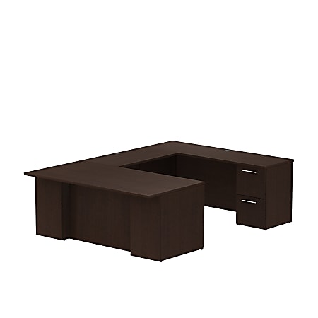 Bush Business Furniture 300 Series U Shaped Desk with 2 Pedestals, 72"W x 36"D, Mocha Cherry, Premium Installation