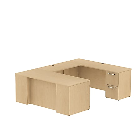 Bush Business Furniture 300 Series U Shaped Desk With 2 Pedestals, 72"W x 30"D, Natural Maple, Standard Delivery