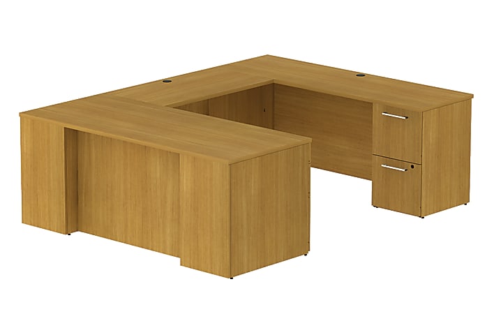 BBF 300 Series U-Shaped Double-Pedestal Desk, 29 1/10"H x 71 1/10"W x 93"D, Modern Cherry, Premium Installation Service