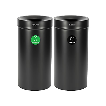 Alpine Industries Stainless Steel Compost Bin And Trash Cans, 27 Gallon, Black, Set Of 2 Cans