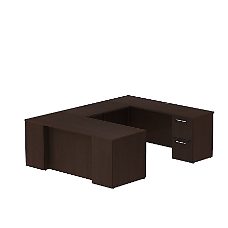 Bush Business Furniture 300 Series U Shaped Desk With 2 Pedestals, 72"W x 30"D, Mocha Cherry, Premium Installation