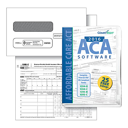 ComplyRight 1095-C Inkjet/Laser Tax Forms, Envelopes And ACA Software, 8 1/2" x 11", Pack Of 1,000 Forms