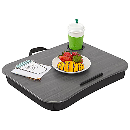 LapGear Lap Desk With Cup Holder, 14-3/4" x 18-1/2" x 2-13/16", Gray Woodgrain