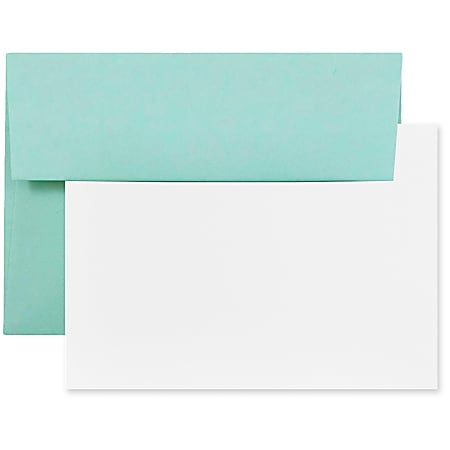 JAM Paper® Stationery Set, 4 3/4" x 6 1/2", Aqua/White, Set Of 25 Cards And Envelopes